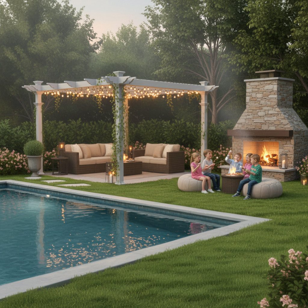 144"L X 144"W X 104"H Vinyl Camelot Louvered Pergola, White, VA42070