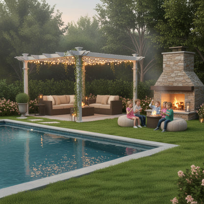 144"L X 144"W X 104"H Vinyl Camelot Louvered Pergola, White, VA42070
