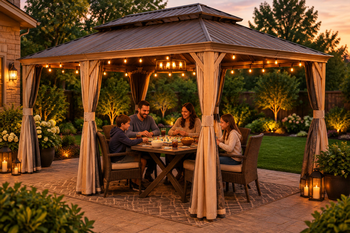 14x22FT Hardtop Gazebo with Galvanized Steel Double Roof
