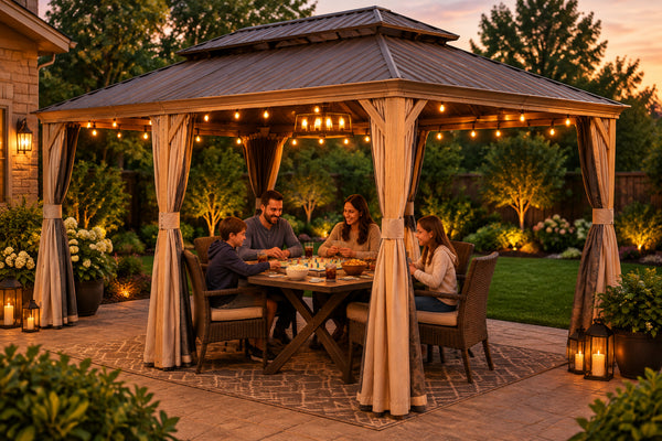14x22FT Hardtop Gazebo with Galvanized Steel Double Roof