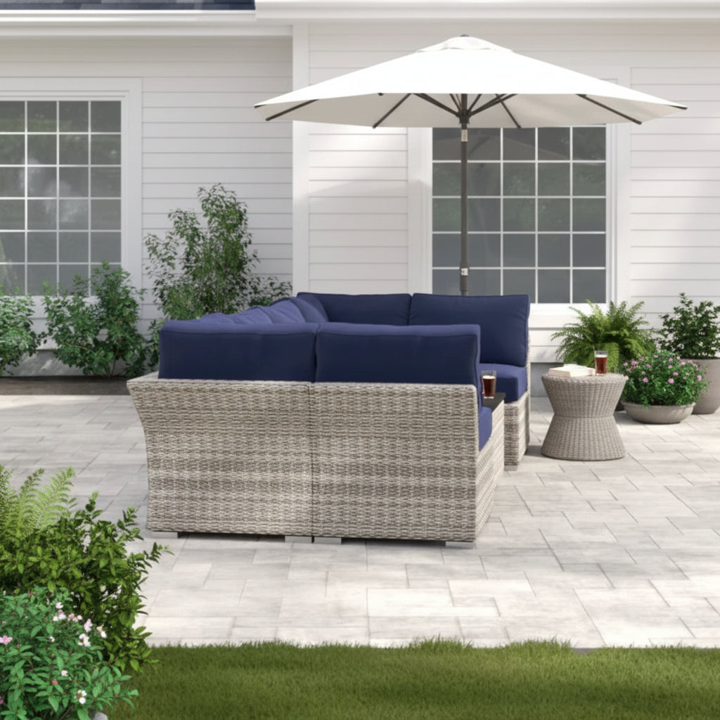 Wicker Sectional Sofa With Cushions And Table