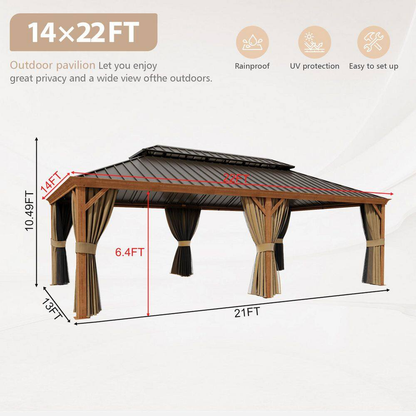 Hardtop Gazebo Built to Expand Outdoor Living, 14x22 Ft, Double Galvanized Steel Roof, Aluminum Frame