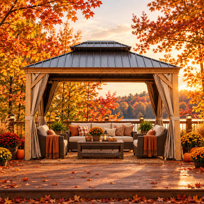 10' x 14' Hardtop Gazebo with Galvanized Steel Double Roof and Wood Grain Frame