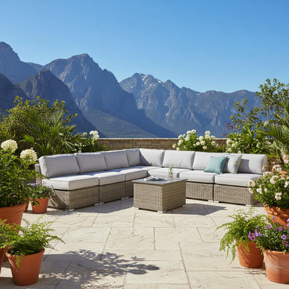 Wicker Sectional Sofa With Cushions And Table