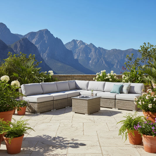 Wicker Sectional Sofa With Cushions And Table