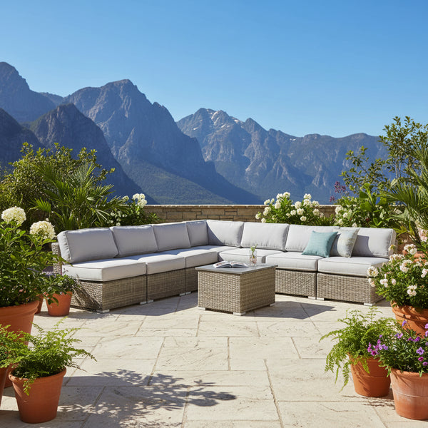 Wicker Sectional Sofa With Cushions And Table