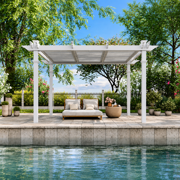 144"L X 144"W X 104"H Vinyl Camelot Louvered Pergola, White, VA42070