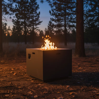 Brown Iron Square Outdoor Propane Fire Pit Tank Inside