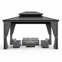 Hardtop Gazebo Built to Last Outdoors, 12x14 Aluminum Frame, Double Roof Ventilation, Curtains & Netting
