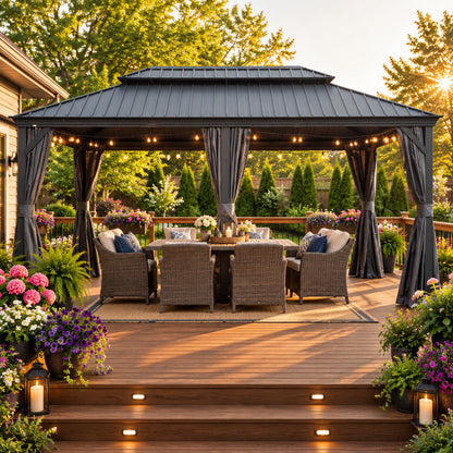 12' x 18' Hardtop Metal Gazebo with Double Roof Canopy