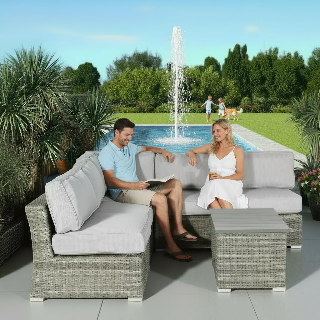 Wicker Sectional Sofa With Cushions And Table