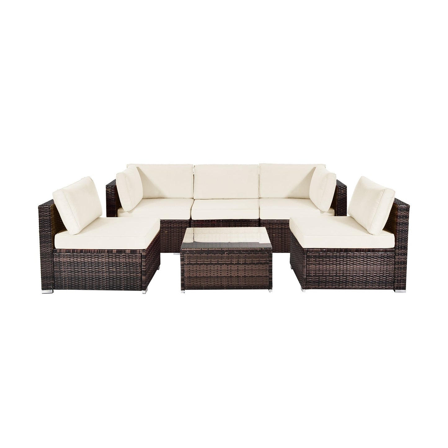 6 Pieces Patio Rattan Furniture Set with Cushions