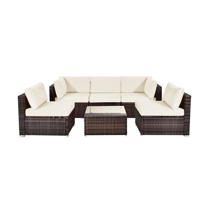 6 Pieces Patio Rattan Furniture Set with Cushions
