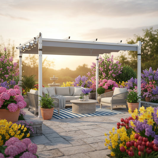Outdoor Pergola with Retractable Canopy and Aluminum Frame