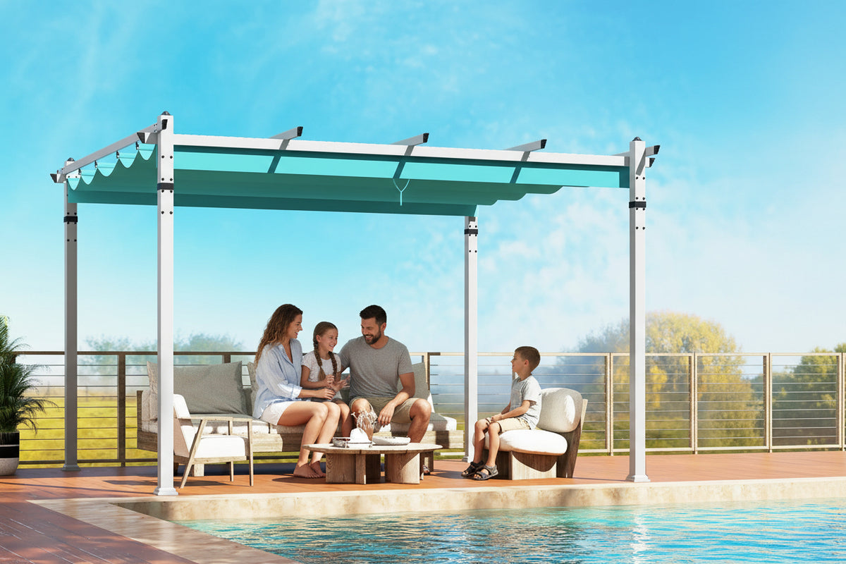 Outdoor Pergola with Retractable Canopy and Aluminum Frame