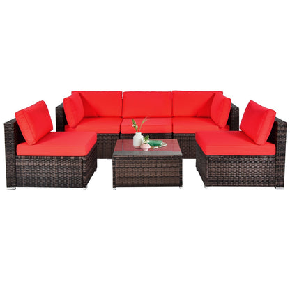 6 Pieces Patio Rattan Furniture Set with Cushions
