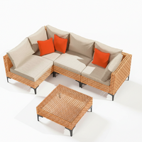 Outdoor Patio Furniture Set Built for Flexible Living, 5 Piece Modular, Wicker Sectional, Sand Cushions
