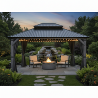 Wood Gazebo Built for Outdoor Living, 12x14 Cedar Frame, Galvanized Steel Roof, Netting and Curtains