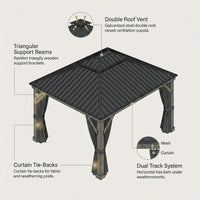 12' X 14' Wood Gazebo, Outdoor Hardtop Gazebo with Wood Posts and Galvanized Steel Doule Roof, Wooden Frame Gazebos with Netting and Curtains for Patio, Backyard, Deck Garden — How It Works