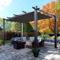 Aluminum Pergola Built to Cover Large Spaces, 16x12 ft Frame, Retractable Dark Gray Canopy, 192 Sq Ft Coverage