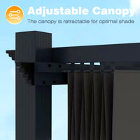 Aluminum Pergola Built to Cover Large Spaces, 16x12 ft Frame, Retractable Dark Gray Canopy, 192 Sq Ft Coverage