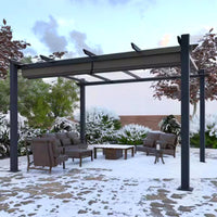Aluminum Pergola Built to Cover Large Spaces, 16x12 ft Frame, Retractable Dark Gray Canopy, 192 Sq Ft Coverage