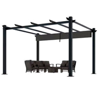 Aluminum Pergola Built to Cover Large Spaces, 16x12 ft Frame, Retractable Dark Gray Canopy, 192 Sq Ft Coverage