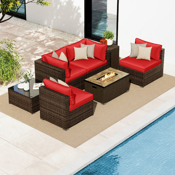 7 Pieces Outdoor Furniture Set with 32 Inch Fire Pit Table and Propane Tank Cover
