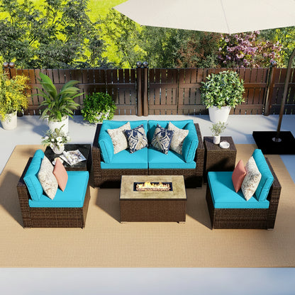 7 Pieces Outdoor Furniture Set with 32 Inch Fire Pit Table and Propane Tank Cover
