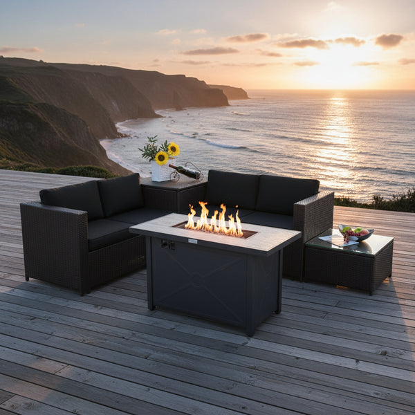 5-Piece Patio Furniture Set with Propane Fire Pit Table