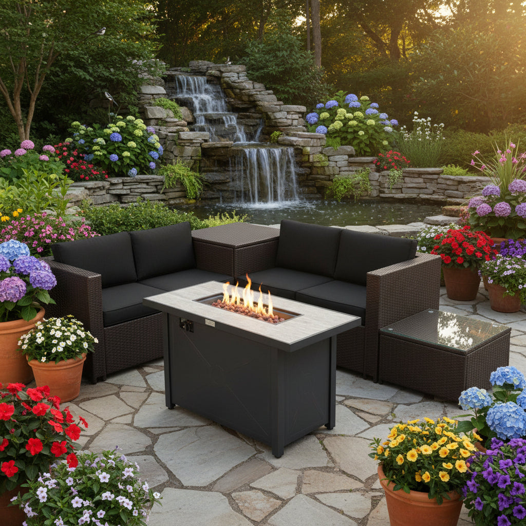 5-Piece Patio Furniture Set with Propane Fire Pit Table